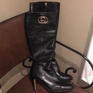 Tall Leather Interlocking Gucci Boots